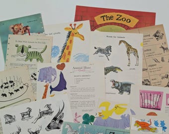 Zoo Themed Vintage Paper Pack - Assorted Ephemera for Scrapbooking and Junk Journals
