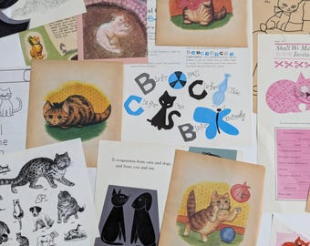 Cat Themed Vintage Paper Pack - Assorted Ephemera for Scrapbooking and Junk Journals