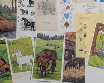 Horse Themed Vintage Paper Pack - Assorted Ephemera for Scrapbooking and Junk Journals