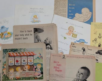 Baby Themed Vintage Paper Pack - Assorted Ephemera for Scrapbooking and Junk Journals