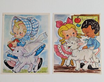 1968 Bulletin Board Posters - Set of 2 - Mary and Lamb - Atrelle Dill Illustrations