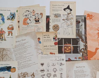 Halloween Themed Vintage Paper Pack - Assorted Ephemera for Scrapbooking and Junk Journals