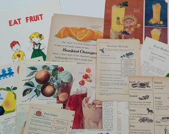 Fruit Themed Vintage Paper Pack - Assorted Ephemera for Scrapbooking and Junk Journals
