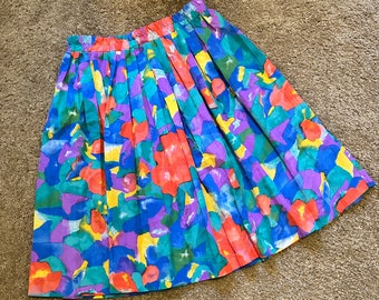 Vintage 80s Colorful Floral Full Skirt sz S / M