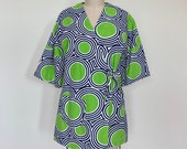 Vintage 60s Geometric Design House Cotton Wrap Top sz S M