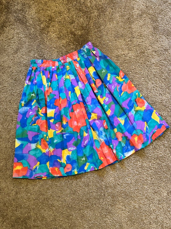 Vintage 80s Colorful Floral Full Skirt sz S / M