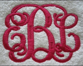 No 1362 Entwined or Vine 3 Letter Monogram Machine Embroidery Designs 3 inch high