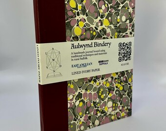 Handmade A5 Notebook with LINED Pages, crafted by Traditional Bookbinder