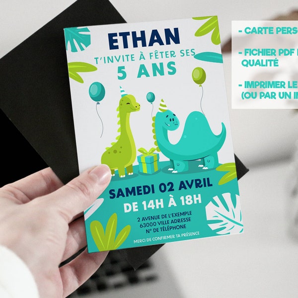 Carte d'invitation anniversaire personnalisée enfant dinosaure, carte d'anniversaire, faire-part d'anniversaire garçon, fille