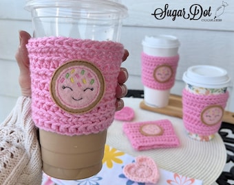Cup Cozy Cozie Sleeve Sweater - Hot Coffee, Tea, or Cold Brew - Pink Sugar Cookie - Crochet - Reusable