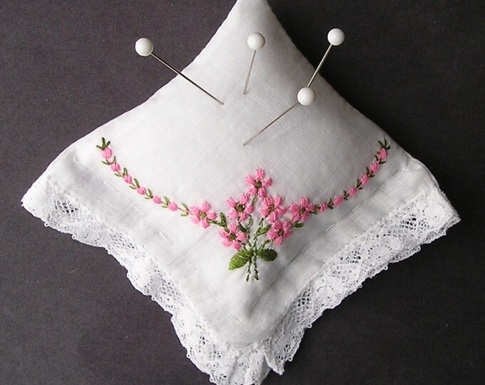 Emery Pincushion Vintage Handkerchief Pink Daisies Etsy