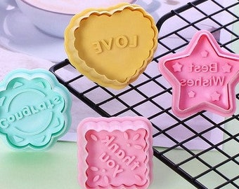 Mini Plunger Imprint Cookie / Fondant Cutters - Messages - 4 count
