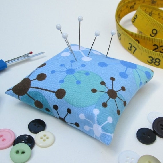 Items similar to Large Emery Pincushion / Pin Cushion Retro Print Blue on Etsy