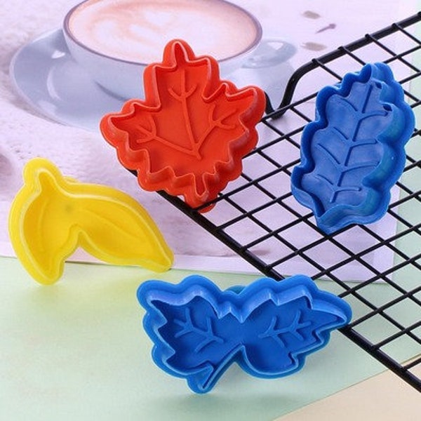 Mini Plunger Imprint Cookie / Fondant Cutters - Fall Leaves - 4 count