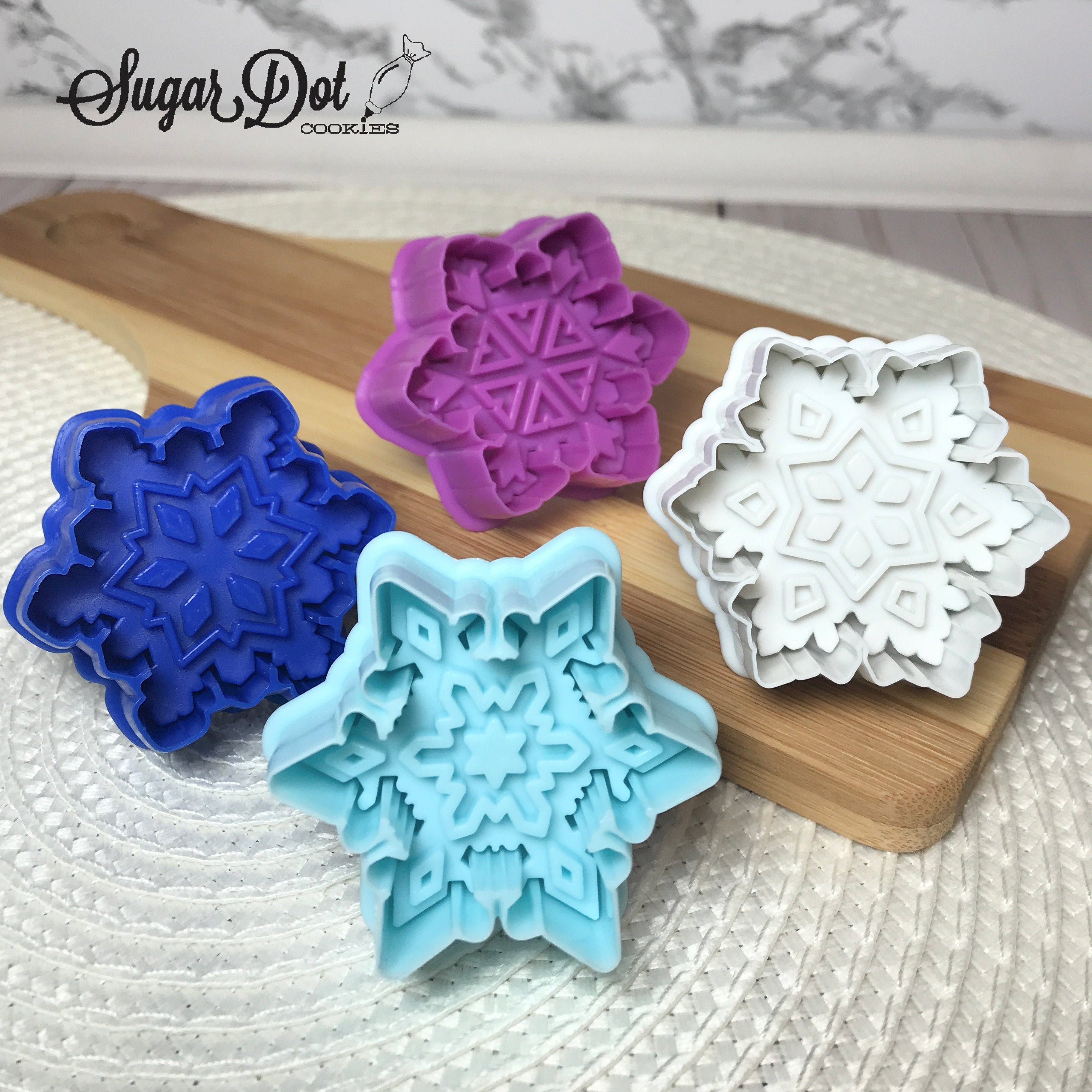 Mini Plunger Imprint Cookie / Fondant Cutters - Snowflakes - 4 count
