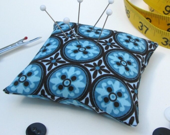 Large Emery Pincushion / Pin Cushion Teal and Brown Tile Etsy