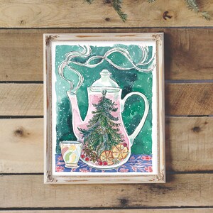 Christmas Solstice Teapot - Art Print 8X10