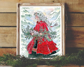Scandinavian Santa - Grandmother Christmas - Holiday 8X10 Art Print - Feminist Interpretation