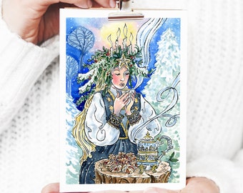 Saint Lucia Tea Coffee Holiday Christmas Card - Art Print - Scandinavian