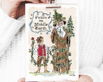 Hobbit Tolkien Christmas - Frodo Gandalf - Middle Earth - Art Print Flat Card 5X7