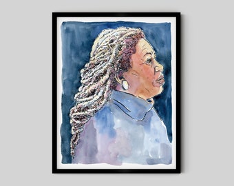 Toni Morrison Profile - Art Print of Original Painting Watercolor