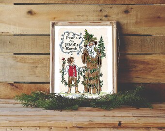 Hobbit Tolkien Christmas - Frodo Gandalf - Middle Earth - Art Print 8X10