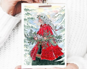Scandinavian Santa- Grandmother Christmas - Holiday Flat Card -Art Print - Feminist Interpretation