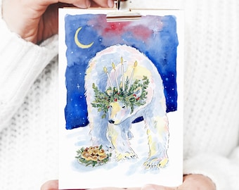 St Lucia Polar Bear Christmas Card - Flat Card