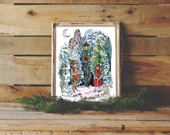 Narnia Christmas - Lucy Mr. Tumnus - Narnia - Art Print 8X10