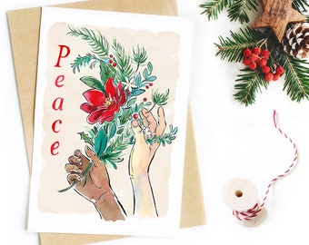 Peace Hands Equality Christmas Art Card - Non-denominational Holiday Card - Empathy - Social Justice