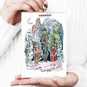 Natal de Nárnia - Lucy Mr. Tumnus - Cartão plano com impressão artística 5X7