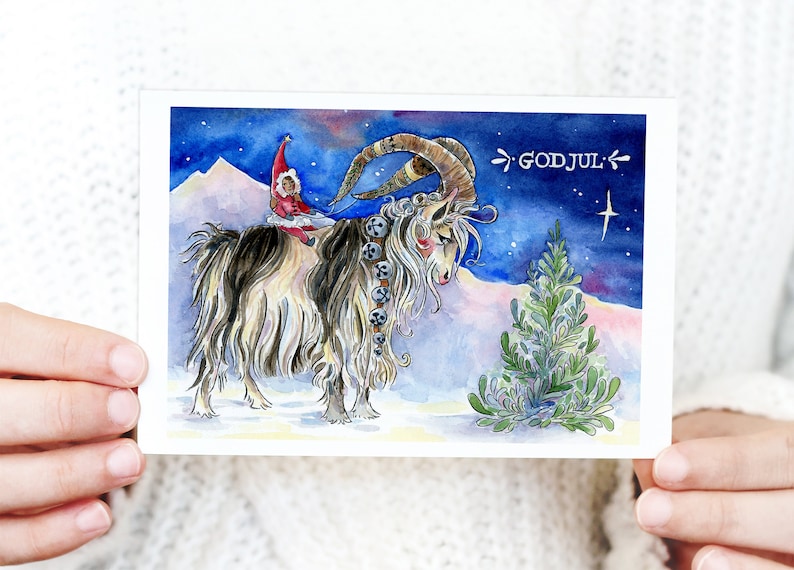 Yule Goat Christmas Flat Card Art Print Etsy
