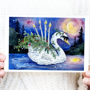 Swan Christmas Flat Card - Art Print - Scandinavian