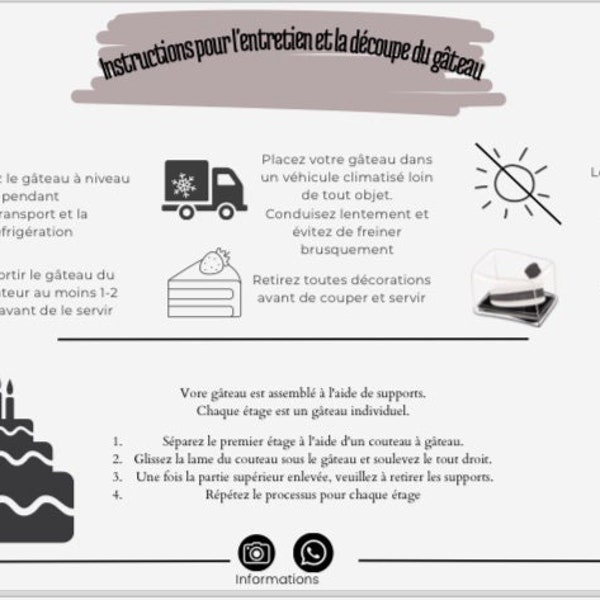 Cake care instructions en Français