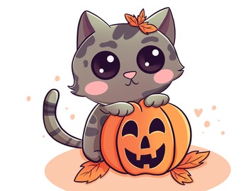 Kitten with pumpkin, Halloween kitty