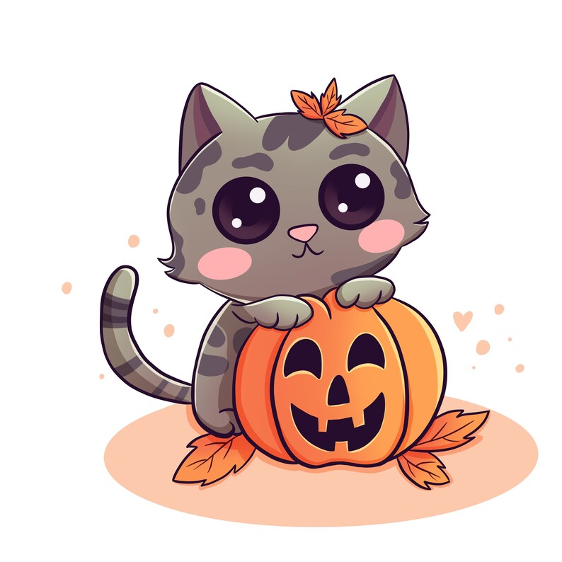 Chaton avec citrouille, minou d'Halloween image 1