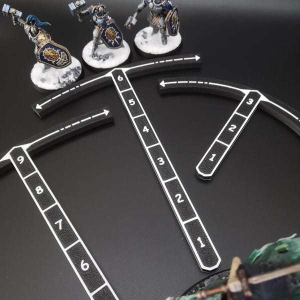 Curved Deep Strike measuring arcs 3 to 12 inches for wargames and miniature games