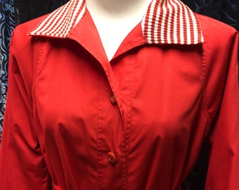 The Clothes Horse vintage Shirt Dress Jacket  Size 12 Red Candy Stripe Duster