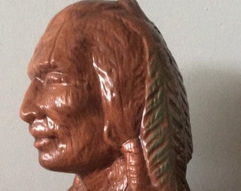 Vintage Native American Man Large Ceramic Indian Bust 1980s