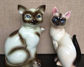 Siamese Cat collection Mid Century Modern set of 2 Vintage Ceramic 7”