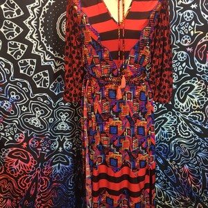 Vintage Diane Freis Silk Maxi Dress With Scarf Chevron Polka Dot Geometric XL