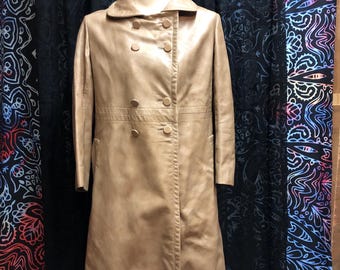 Vintage 70s Leather Jacket Trench Women’s double brested genuine clothes horse size medium