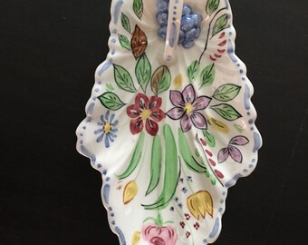 Vintage Southern Potteries Blue Ridge Chintz Leaf Plate Trinket Dish Hand Paint