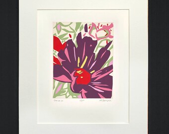 Limited edition unframed matted floral screen print titled "Ooh La La" by Michael Cherepak