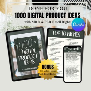 1000 Digital Product Ideas For Passive Income with MRR and PLR, Done For You Lead Magnet, Grow Your Email, Canva Template, DFY Digital Guide