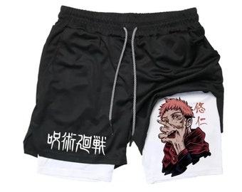 Anime Jujutsu Kaisen Pantalones cortos de gimnasio de compresión 2 en 1 de secado rápido