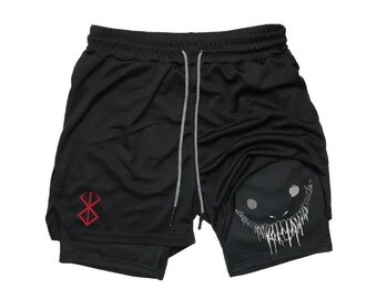 Anime Berserk Running Shorts Men Fitness Gym Training 2 in 1 Sports Shorts Quick Dry Workout Jogging Double Deck Summer