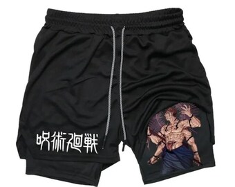 Graphic Anime Jujutsu Kaisen Gym Training Quick Dry Compression Shorts