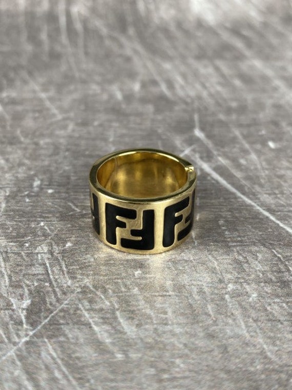 Vintage Fendi Logo Black Elegant Ring, Elegant Use