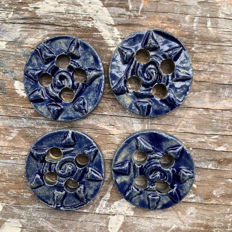 Clay buttons Pottery buttons Crochet Knitting 1.5 inch Unique Handmade stoneware Button Set blue set of 4 Sewing